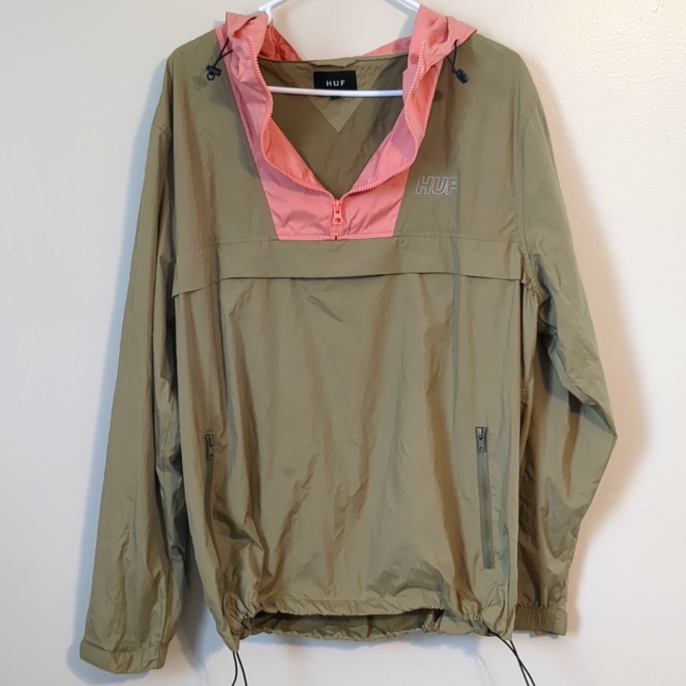 HUF XL Baby Pink and Sage Green Windbreaker